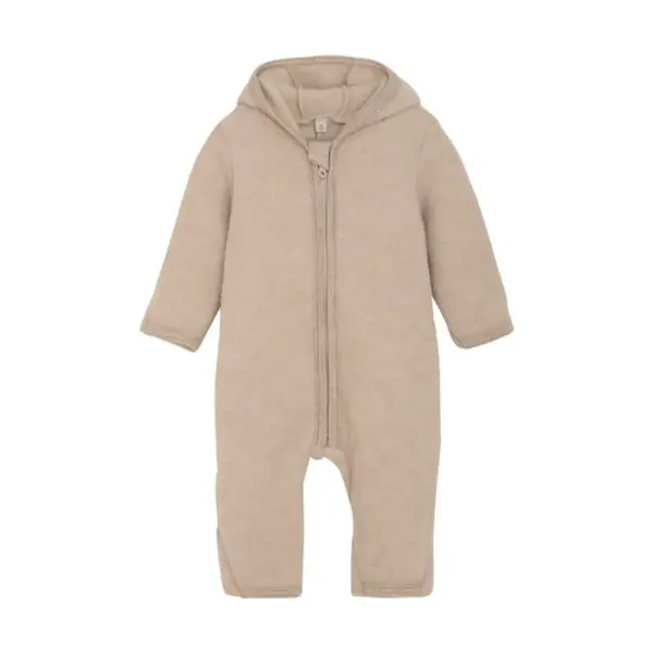 Køredragt m. ører Uld Fleece - Camel Melange - 68