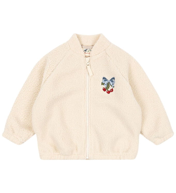 Konges Sløjd Fleecejakke - Jazz - White Smoke m. Kirsebær