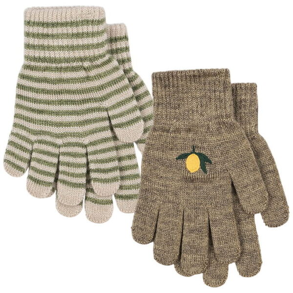 Konges Sløjd Handsker - Uld/Akryl - Filla - 2-pak - Lemon/Stripe
