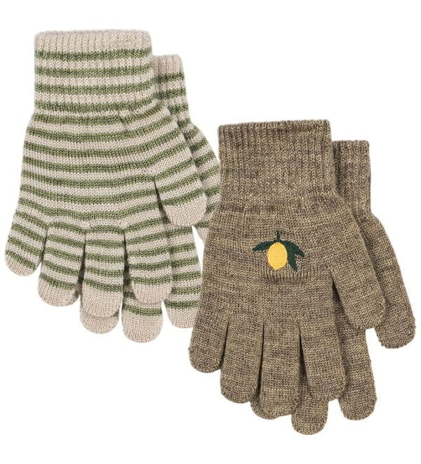 Konges Sløjd Handsker - Uld/Akryl - Filla - 2-pak - Lemon/Stripe