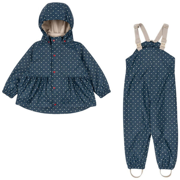 Konges Sløjd Regntøj m. Seler - PU - Rainy Palme - Heart Blues