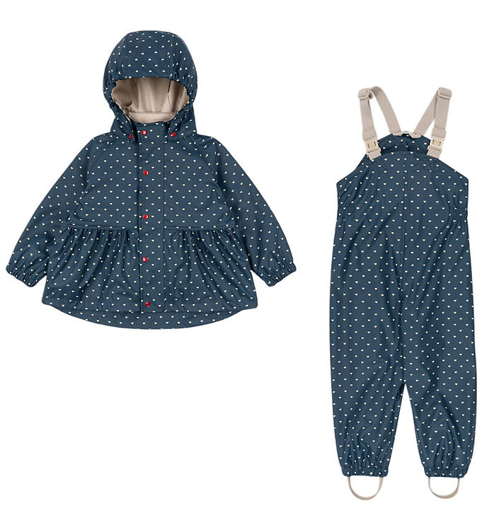 Konges Sløjd Regntøj m. Seler - PU - Rainy Palme - Heart Blues