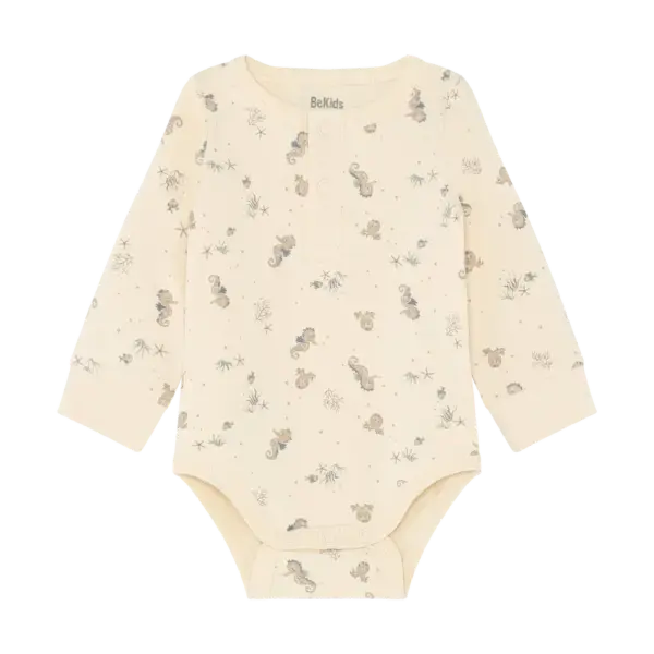 Langæarmet Body m. Print - Folkstone Gray - 90