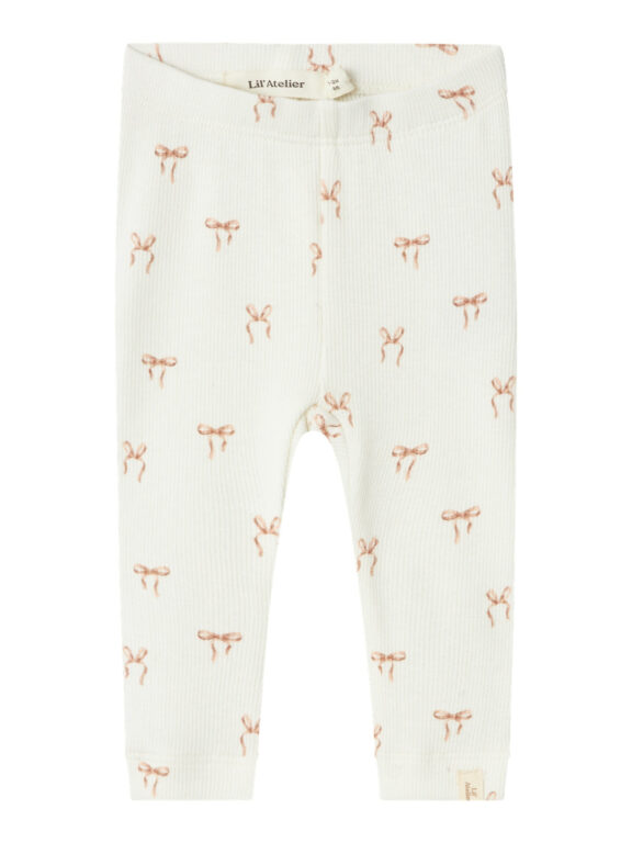 Lil Atelier Gavo Elf Slim Leggings med Sløjfer - Coconut Milk - 56 cm Lil Atelier Gavo Elf Slim Leggings med Sløjfer - Coconut Milk - 56 cm