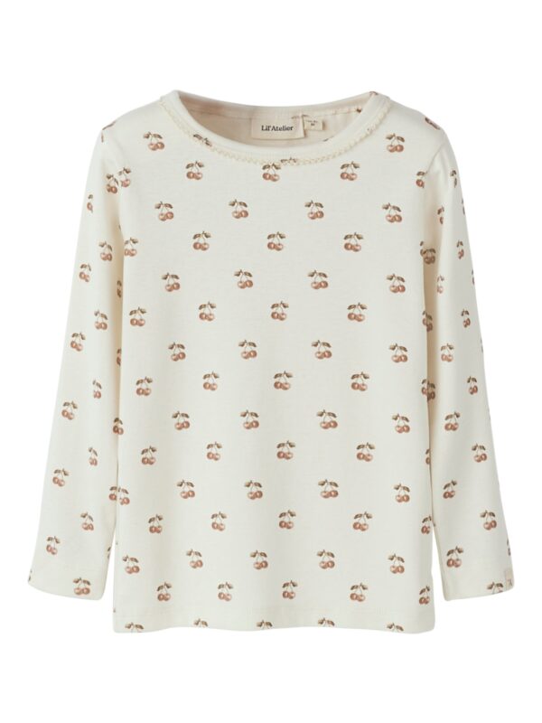 Lil Atelier Layo Sig LS Slim Top - Coconut Milk/Cherry - 92 cm