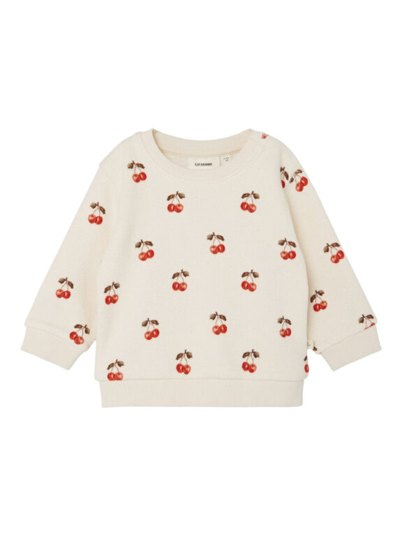 Lil Atelier Ronja Sweat Shirt med Kirsebær - Whitecap Gray - 56 cm