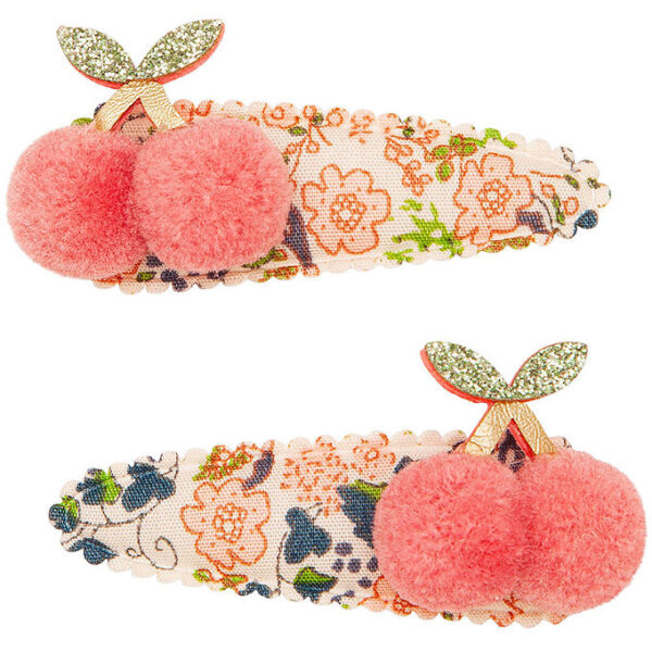 Mimi & Lula Hårspænder - 2-pak - 5 cm - Floral Pom Pom Cherries