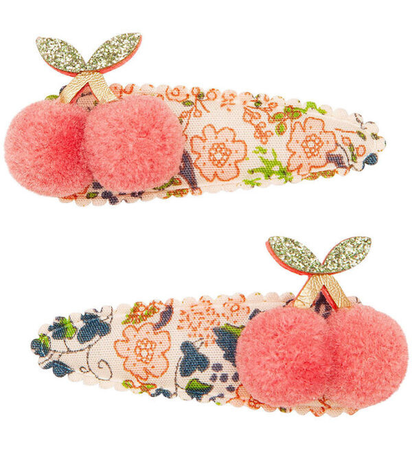 Mimi & Lula Hårspænder - 2-pak - 5 cm - Floral Pom Pom Cherries
