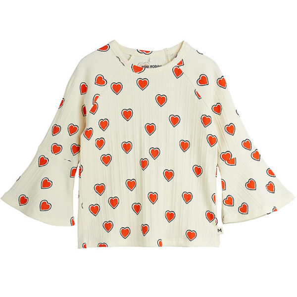 Mini Rodini Bluse - Rib - Offwhite m. Hjerter