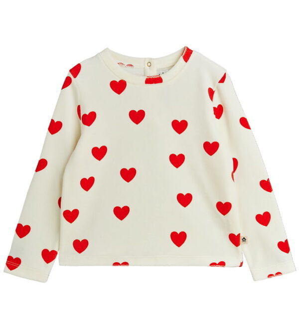 Mini Rodini Bluse - Velour - Hearts - Hvid