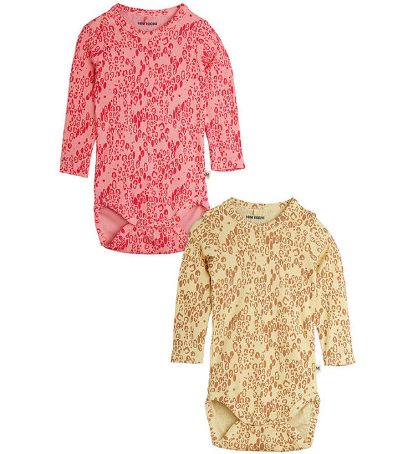 Mini Rodini Body l/æ - 2-pak - Pink/Beige m. Leopardprint