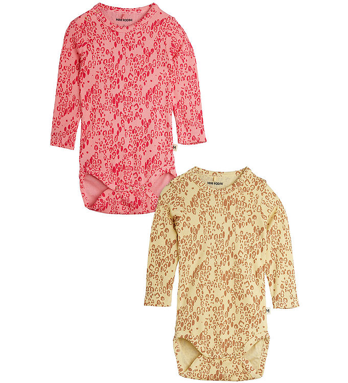 Mini Rodini Body l/æ - 2-pak - Pink/Beige m. Leopardprint