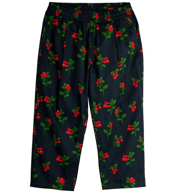 Mini Rodini Bukser - Sort m. Tyttebær Mini Rodini Bukser - Sort m. Tyttebær