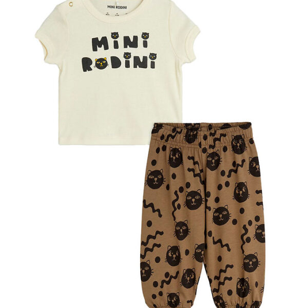 Mini Rodini Cats Baby Sæt - Offwhite