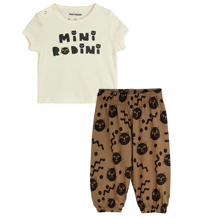 Mini Rodini Cats Baby Sæt - Offwhite Mini Rodini Cats Baby Sæt - Offwhite