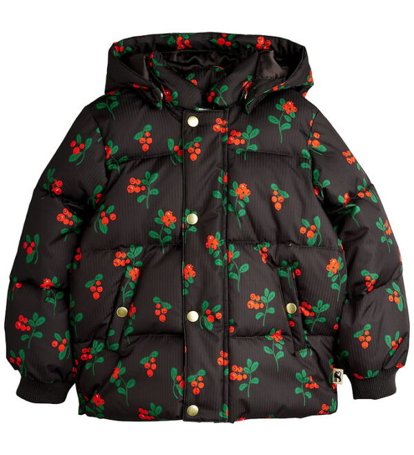 Mini Rodini Dynejakke - Lingonberries Hooded Puffer - Sort Mini Rodini Dynejakke - Lingonberries Hooded Puffer - Sort