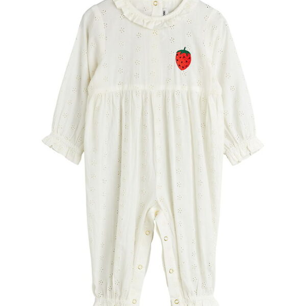 Mini Rodini Heldragt - Strawberry Schiffli - Hvid Mini Rodini Heldragt - Strawberry Schiffli - Hvid