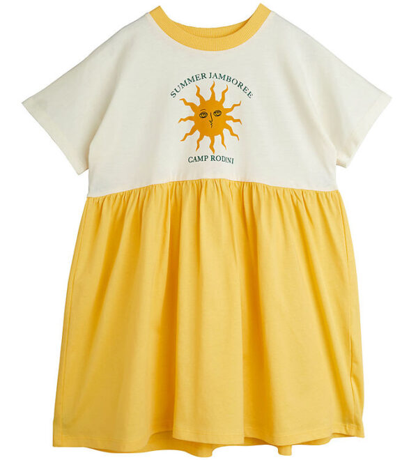 Mini Rodini Kjole - Gul/Offwhite m. Sol