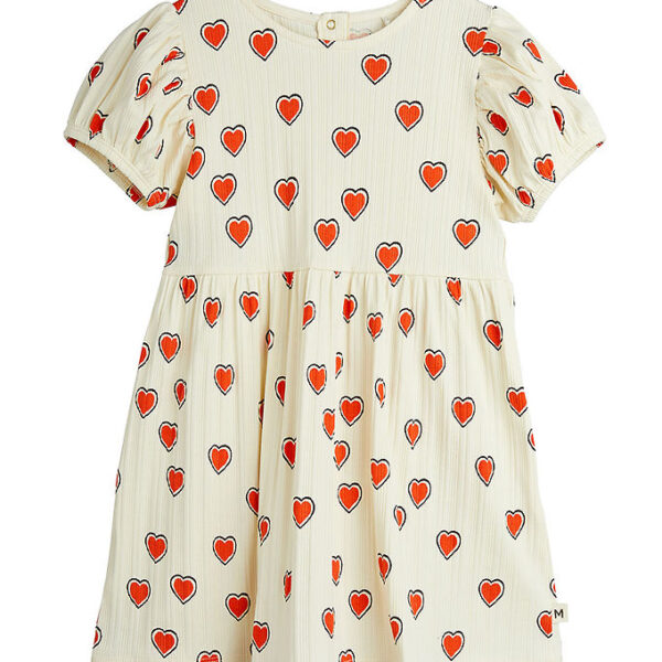 Mini Rodini Kjole - Rib - Offwhite m. Hjerter