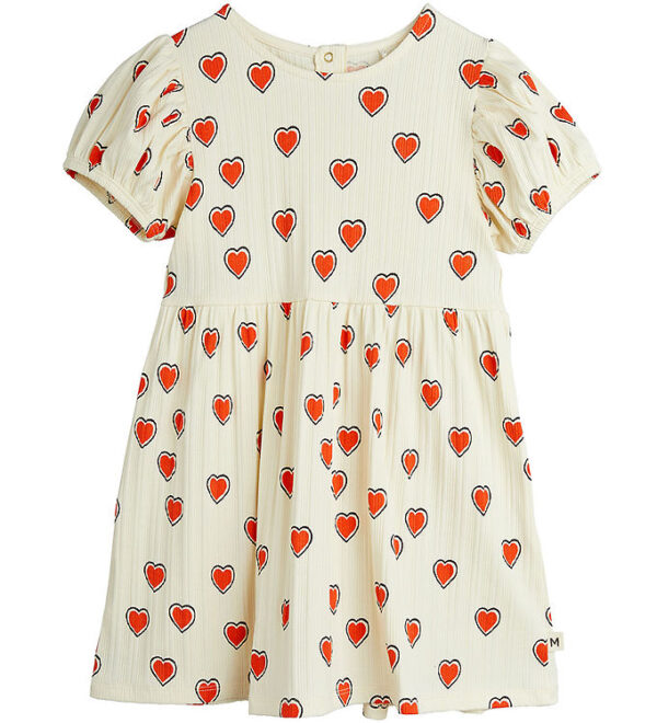 Mini Rodini Kjole - Rib - Offwhite m. Hjerter