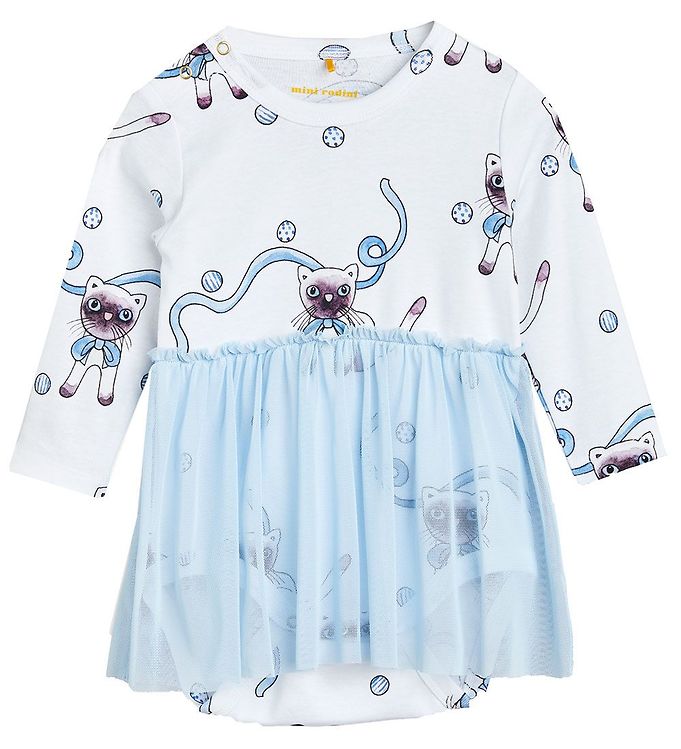 Mini Rodini Kjolebody l/æ - Tulle Skirt- Siamese AOP - Lyseblå