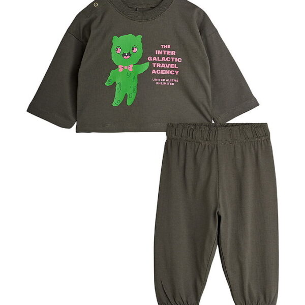 Mini Rodini Sæt - Bluse/Bukser - Alien Travel Agency - Grå