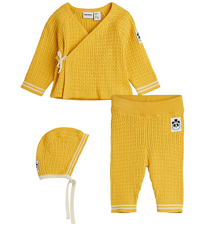 Mini Rodini Sæt - Bluse/Bukser/Babyhjelm - Strik - Gul