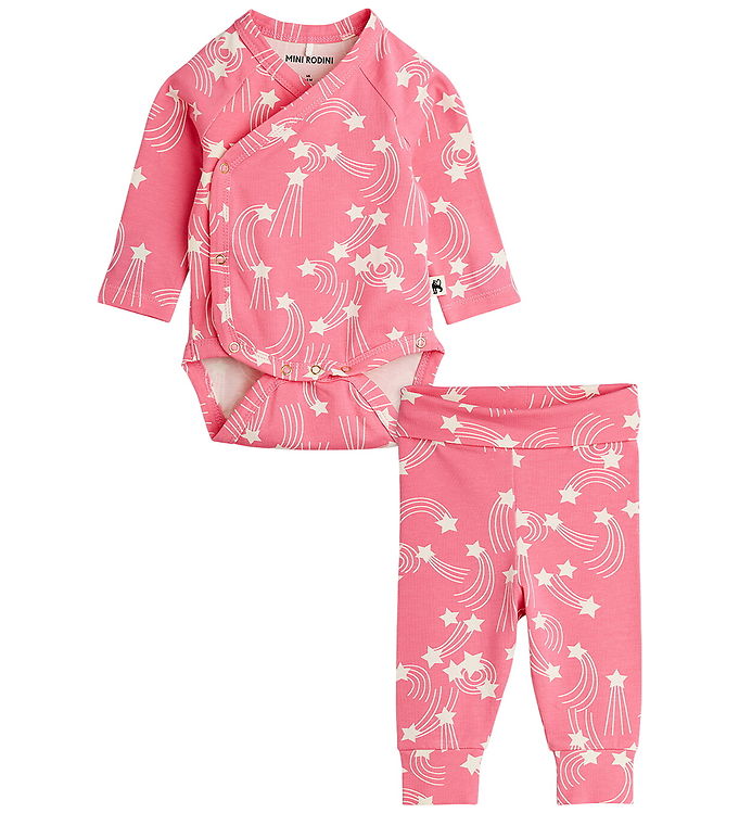 Mini Rodini Sæt - Bukser/Slå-om Body l/æ - Starfall Aop - Pink Mini Rodini Sæt - Bukser/Slå-om Body l/æ - Starfall Aop - Pink
