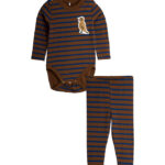 Mini Rodini Sæt - Leggings/Body l/æ - Brun m. Striber