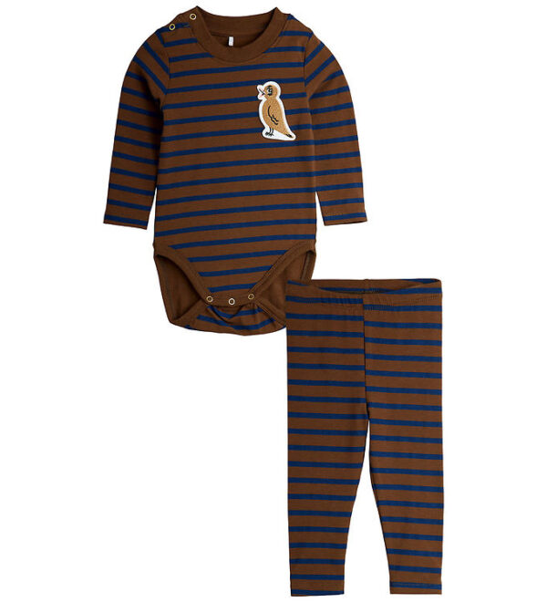 Mini Rodini Sæt - Leggings/Body l/æ - Brun m. Striber