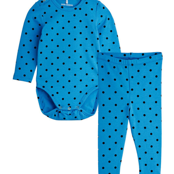 Mini Rodini Sæt - Leggings/Body l/æ - Polka Dots - Blå