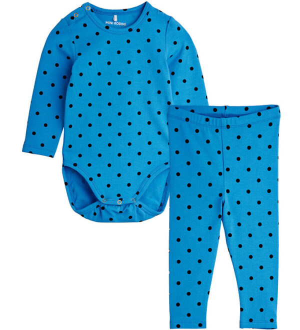 Mini Rodini Sæt - Leggings/Body l/æ - Polka Dots - Blå
