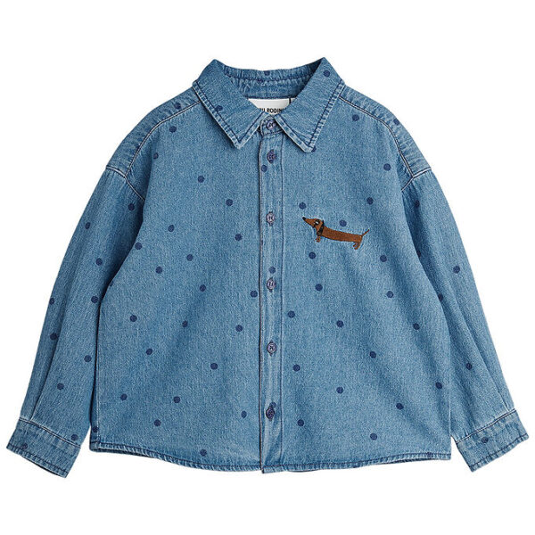 Mini Rodini Skjorte - Denim Dots - Blå