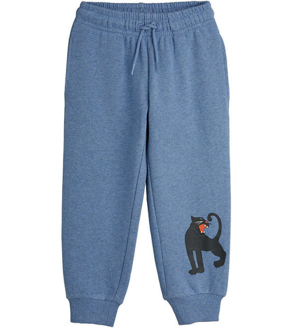 Mini Rodini Sweatpants - Blåmeleret m. Panter Mini Rodini Sweatpants - Blåmeleret m. Panter