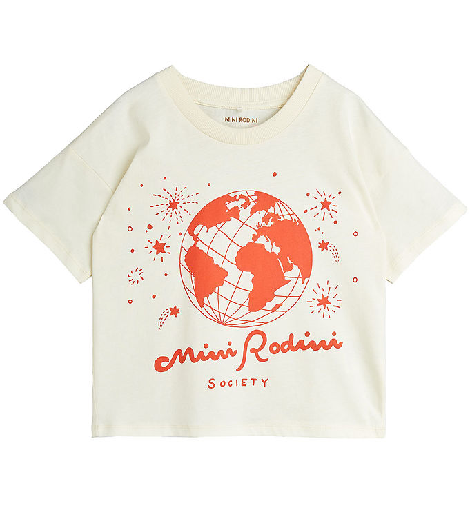 Mini Rodini T-Shirt - Society - Offwhite/Rød Mini Rodini T-Shirt - Society - Offwhite/Rød