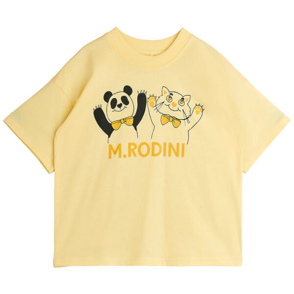 Mini Rodini T-shirt - Panda & Cat - Gul