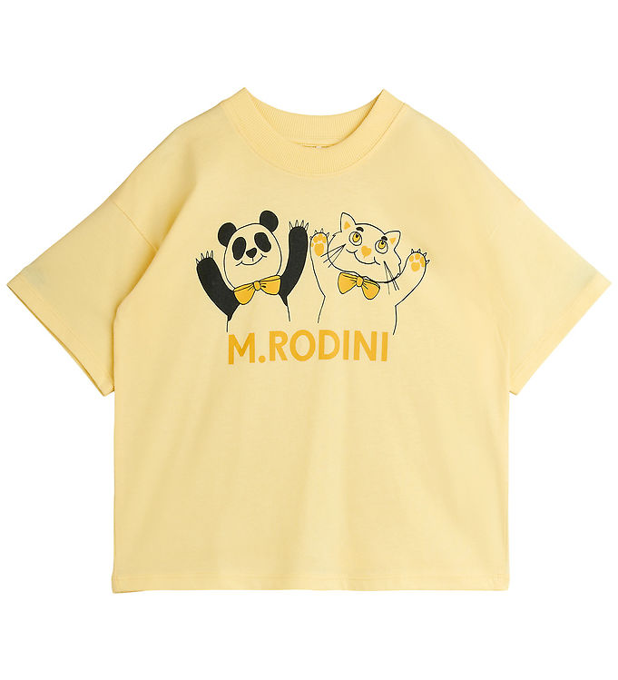 Mini Rodini T-shirt - Panda & Cat - Gul