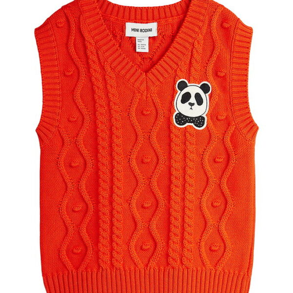 Mini Rodini Vest - Strik - Panda Patch - Rød