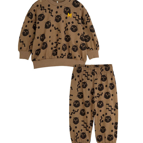 Mini rodini Babysæt - Squiggly Cats AOP - Brown