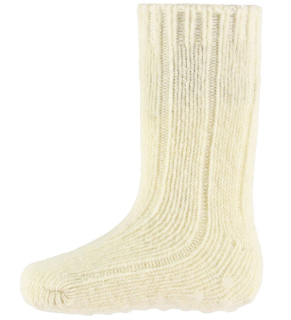 MiniPop Skridsikre Strømper - Uld - Rib - Off White