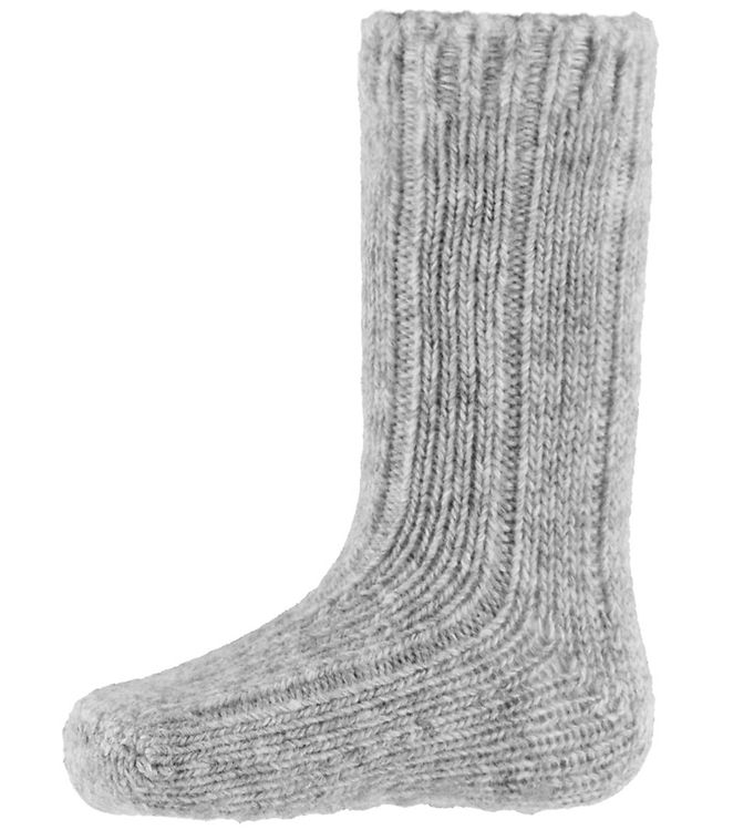 MiniPop Strømper - Uld - Rib - Skridsikre - Light Grey Melange