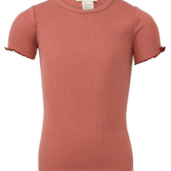 Minimalisma T-shirt - Rib - Silke/Bomuld - Blomst - Antique Red/ Minimalisma T-shirt - Rib - Silke/Bomuld - Blomst - Antique Red/