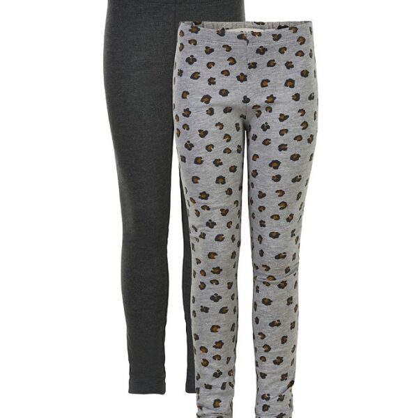 Minymo Leggings - 2-pak - Gråmeleret/Leopard