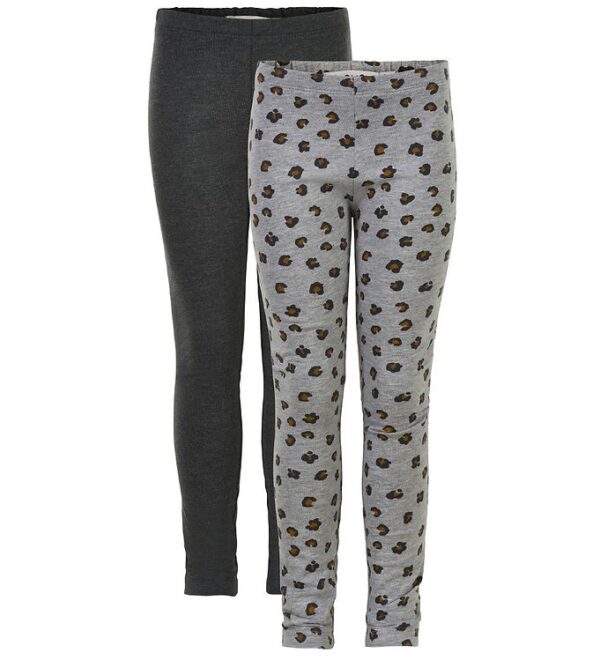 Minymo Leggings - 2-pak - Gråmeleret/Leopard