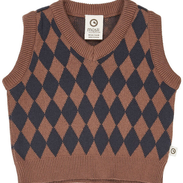 Müsli Vest - Strik - Harlequin - Root