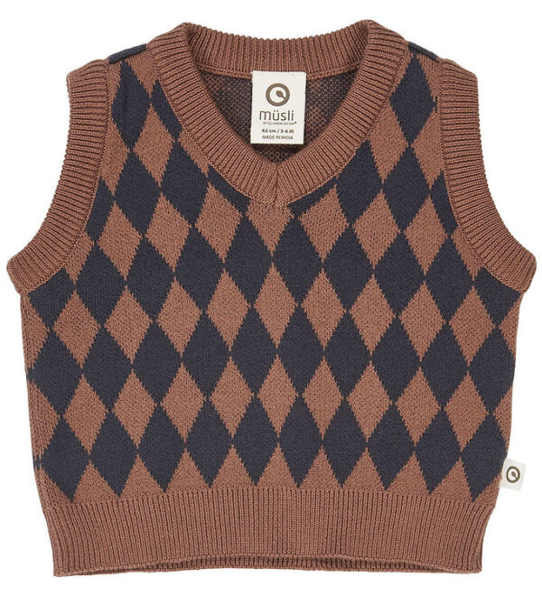 Müsli Vest - Strik - Harlequin - Root