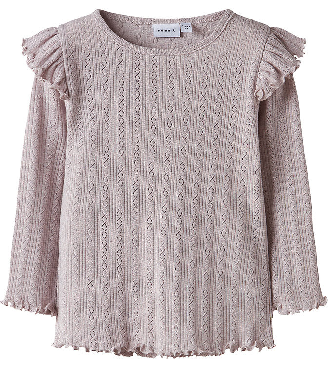 Name It Bluse - Rib/Hulmønster - NmfBlitta - Lilac Marble/Melang