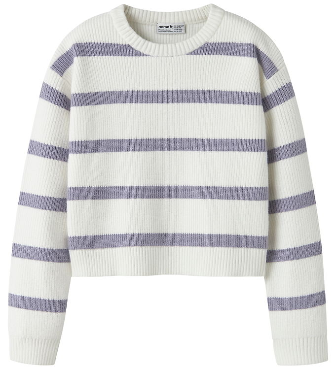 Name It Bluse - Strik - Viskose - NkfVnilla - Cloud Dancer/Laven