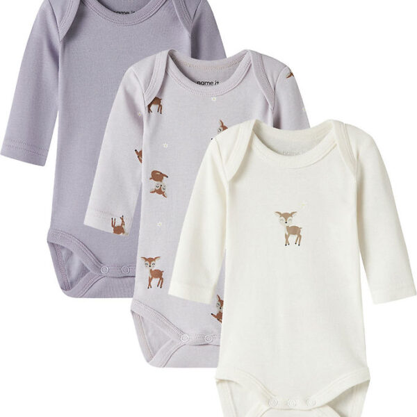 Name It Bodyer l/æ - Noos - NbfBody - 3-pak - Lilac Marble/W/Jet