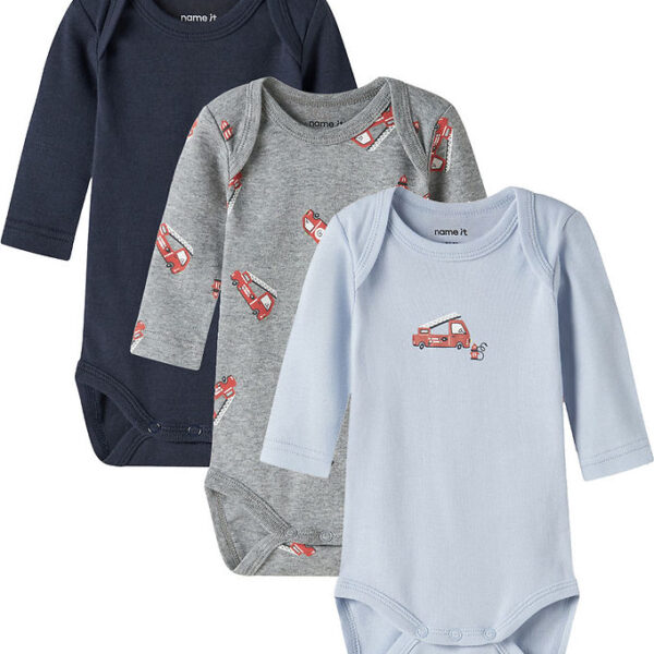 Name It Bodyer l/æ - Noos - NbmBody - 3-pak - Grey Melange/W/Cas